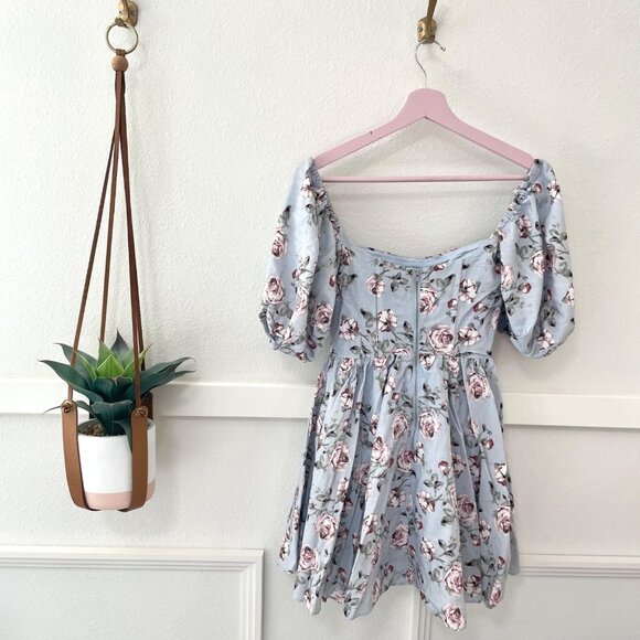 Bardot Kiah Corset Mini Dress Blue Rose Floral Linen Size XS US 2 - Picture 7 of 7